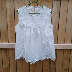White Peasant Tassel Sleeveless Blouse Top Formal Dressy Womens Sz L